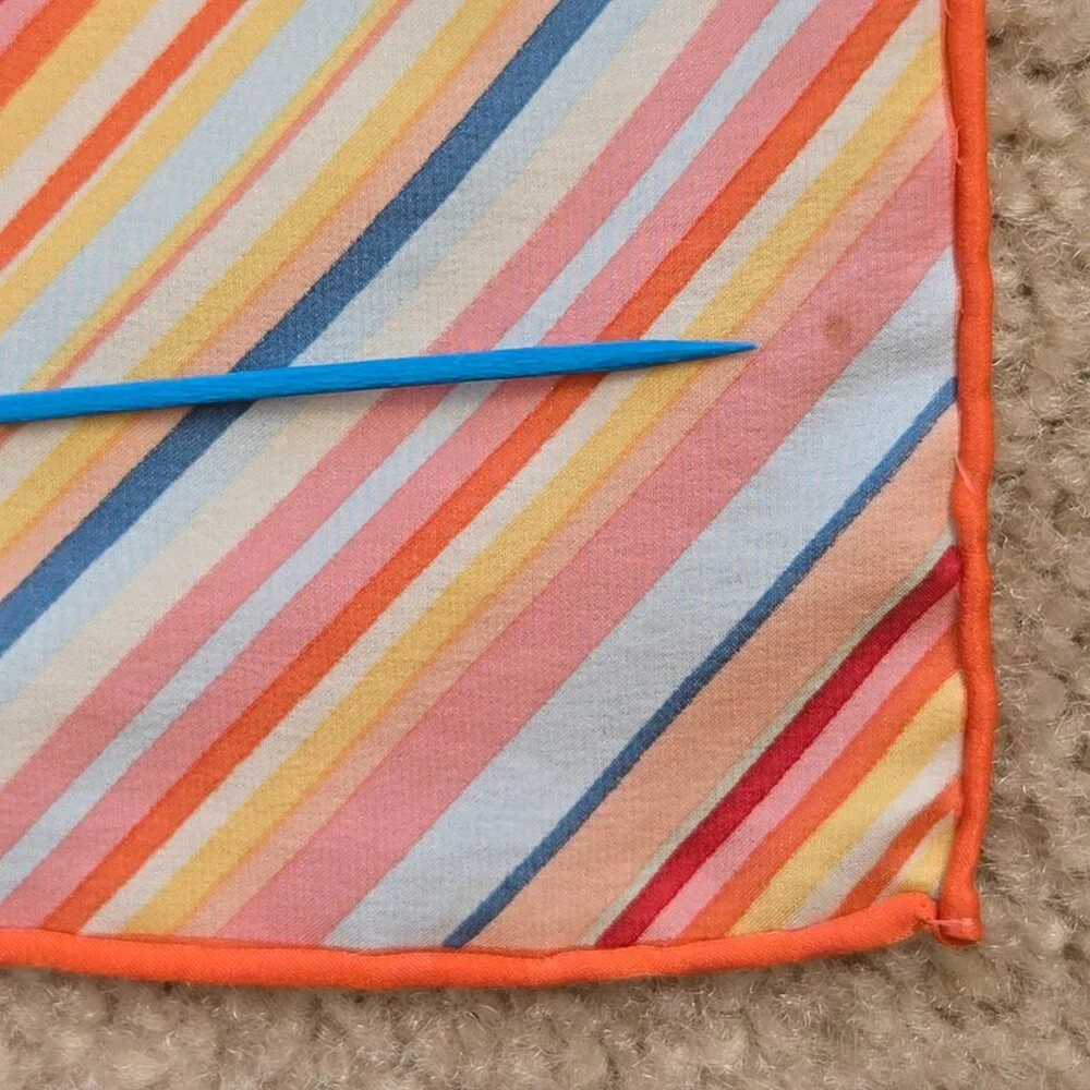 Colorful Silk Square Scarf Neckerchief Diamond Stripes Hand Rolled Edges - Picture 6 of 7
